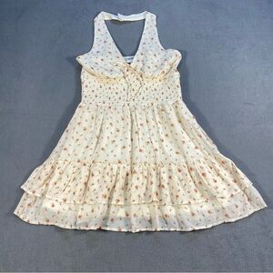 Planet Heart Juniors’ Cream Floral Smocked Halter Tiered Mini Dress, size XL